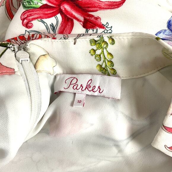 Parker Fillipa 100% Silk Floral Ruffle Mini Faux‎ Dress Size 10 - Picture 10 of 11